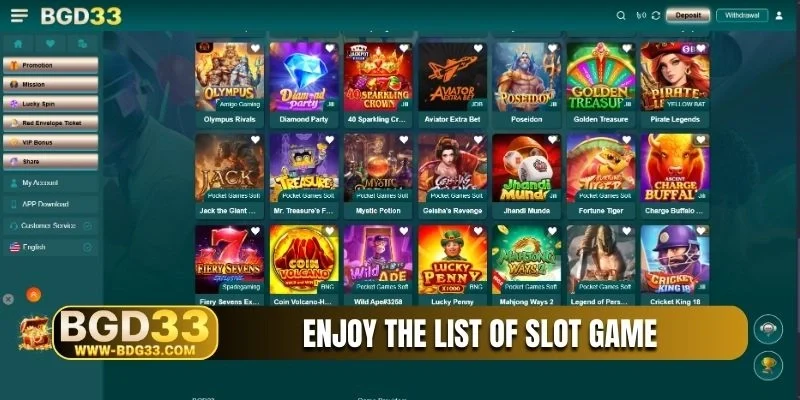 Enjoy the list of slot game